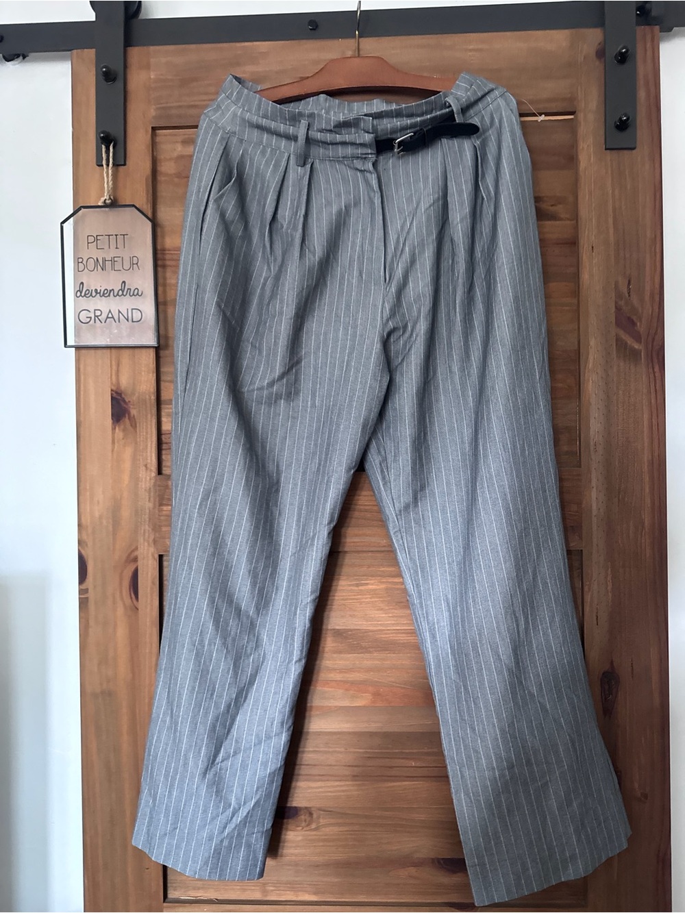 Women's Grey Pinstripe High-Rise Trousers